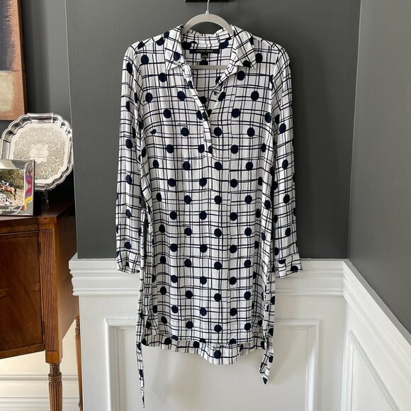 Cynthia Steffe Graphic Blue Dot Belted Mini Long Sleeve Shirt Shift Dress Size 4 - Picture 4 of 6